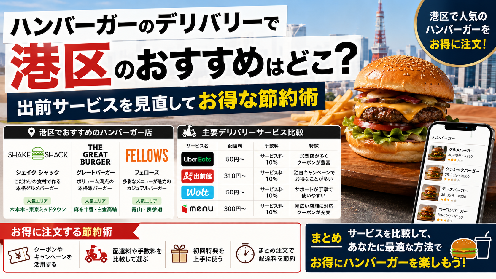 ハンバーガーのデリバリーで港区のおすすめはどこ？