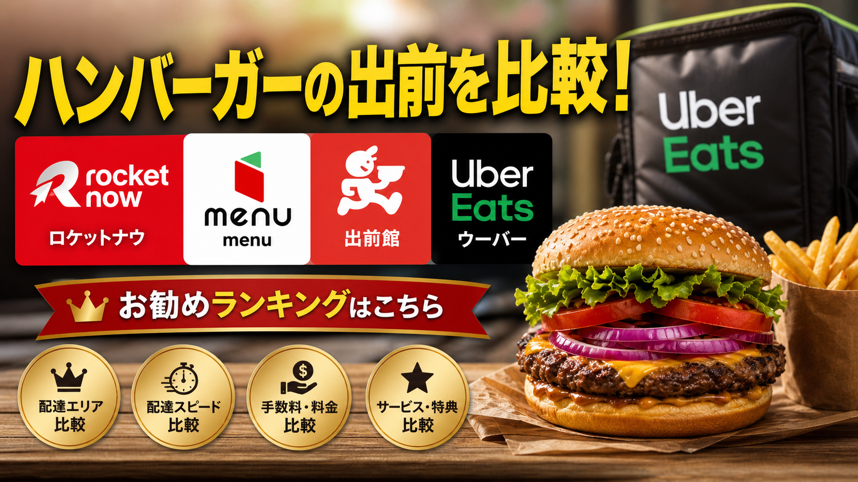 ハンバーガーの出前を比較！