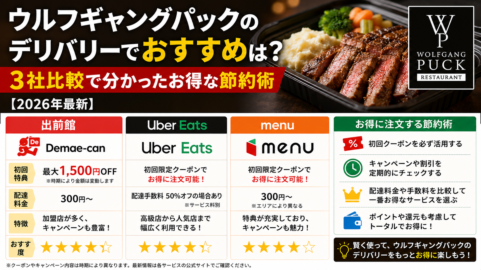 ウルフギャングパックのデリバリーでおすすめは？